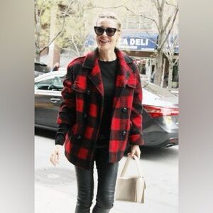 Mackage Wool & Leather Plaid Checkered Red and Black Coat Medium